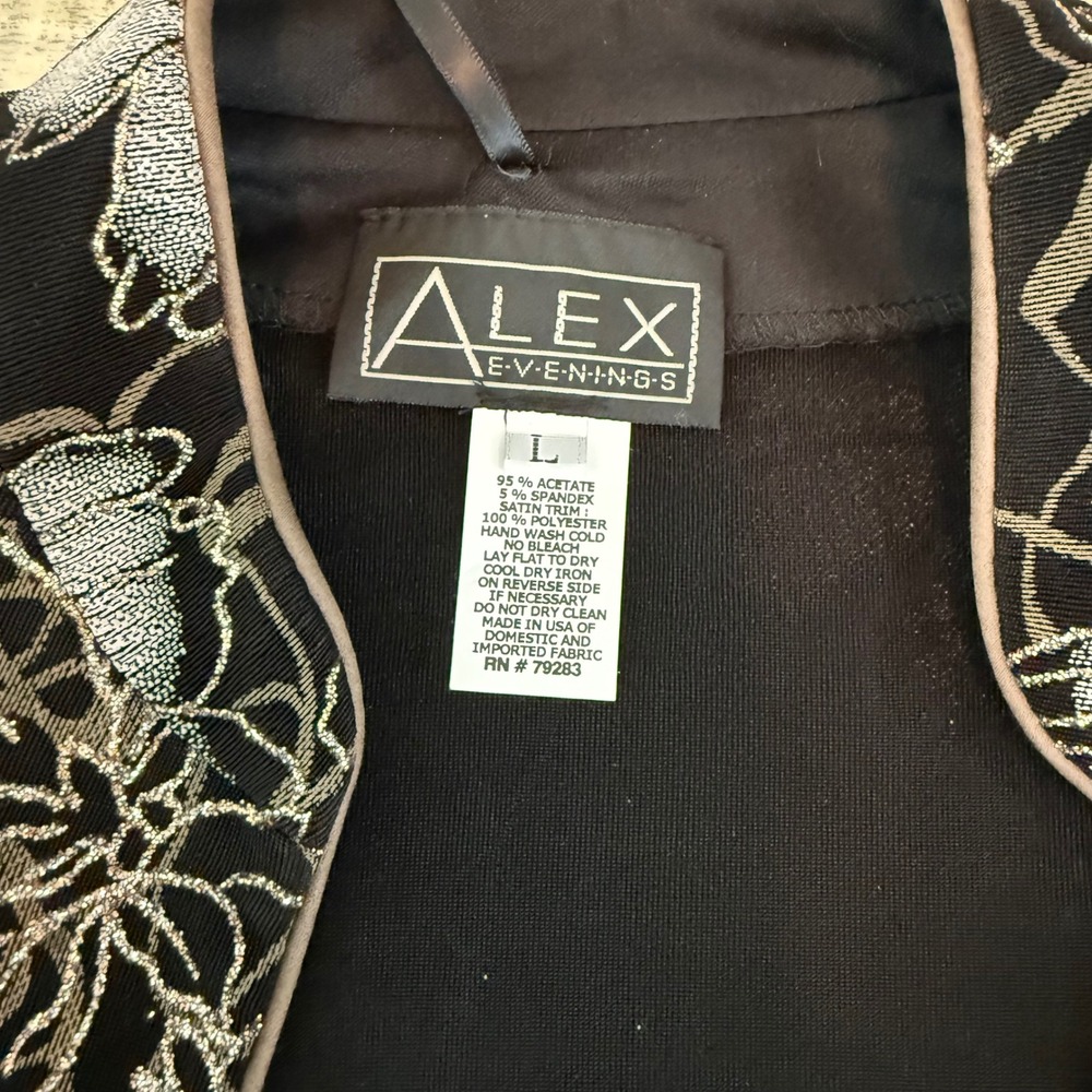 ALEX EVENINGS NWT Black Silver Floral Print Jacket & Tank Set Women's Size L - Picture 14 of 16